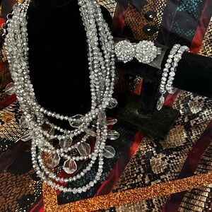 Sassy Jones Elegant Silver Beaded Jewelry Set: Necklace and Earrings